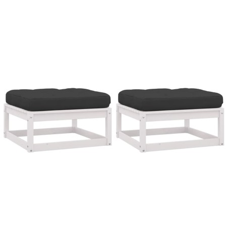 vidaXL Taburetes de jardín con cojines blanco 2 uds madera maciza pino