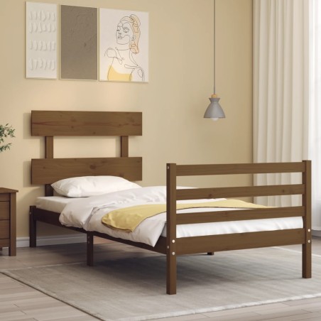 vidaXL Estructura cama con cabecero madera maciza marrón miel 90x200cm