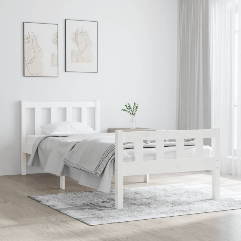 vidaXL Estructura de cama individual madera maciza blanca 90x190 cm vidaXL Estructura de cama individual madera maciza blanca 90x190 cm