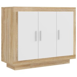 vidaXL Aparador madera contrachapada blanco y roble Sonoma 92x35x75 cm