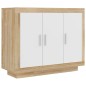 vidaXL Aparador madera contrachapada blanco y roble Sonoma 92x35x75 cm vidaXL Aparador madera contrachapada blanco y roble Sonoma 92x35x75 cm