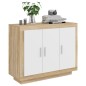 vidaXL Aparador madera contrachapada blanco y roble Sonoma 92x35x75 cm vidaXL Aparador madera contrachapada blanco y roble Sonoma 92x35x75 cm