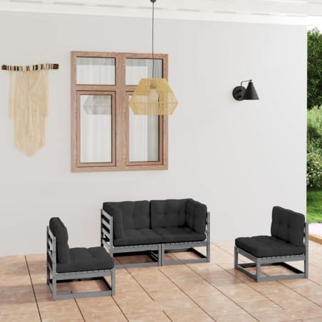 vidaXL Juego de muebles de jardín 4 pzas y cojines madera pino maciza