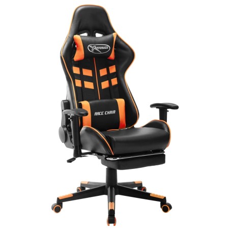 vidaXL Silla de gaming con reposapiés cuero sintético negro y naranja