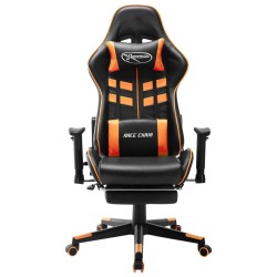 vidaXL Silla de gaming con reposapiés cuero sintético negro y naranja
