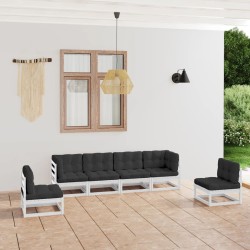 vidaXL Juego de muebles de jardín 6 pzas y cojines madera pino maciza