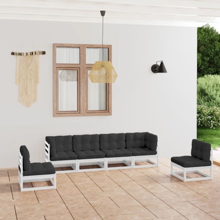 vidaXL Juego de muebles de jardín 6 pzas y cojines madera pino maciza
