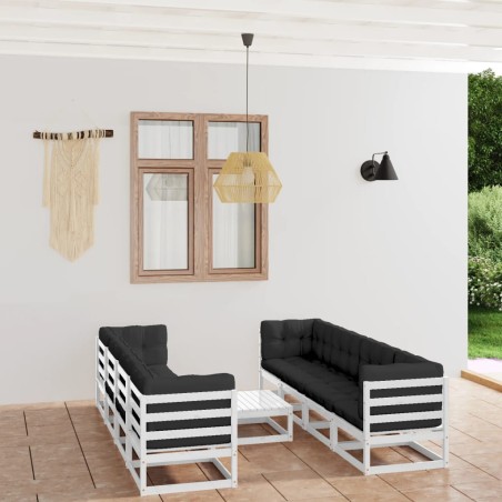 vidaXL Juego de muebles de jardín 9 pzas y cojines madera pino maciza
