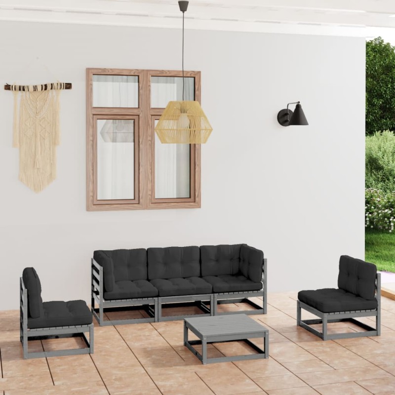 vidaXL Juego de muebles de jardín 6 pzas y cojines madera pino maciza vidaXL Juego de muebles de jardín 6 pzas y cojines madera pino maciza
