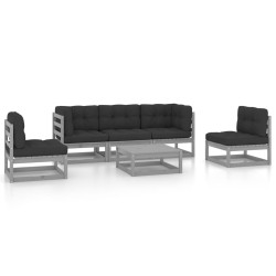 vidaXL Juego de muebles de jardín 6 pzas y cojines madera pino maciza