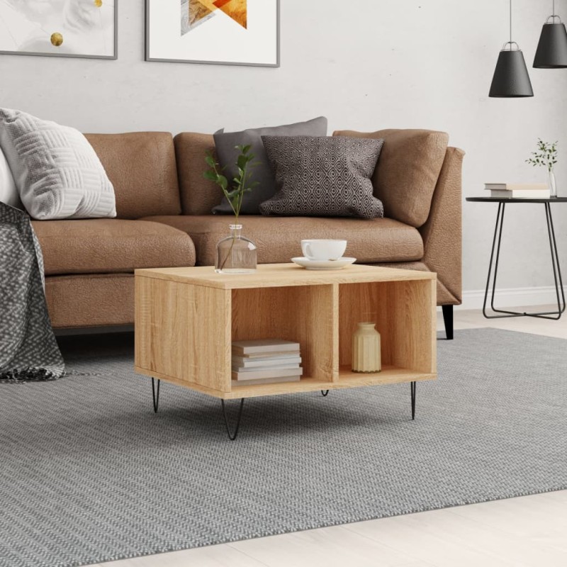 vidaXL Mesa de centro madera contrachapada roble Sonoma 60x50x36,5 cm