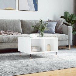 vidaXL Mesa de centro madera contrachapada blanco brillo 60x50x36,5 cm
