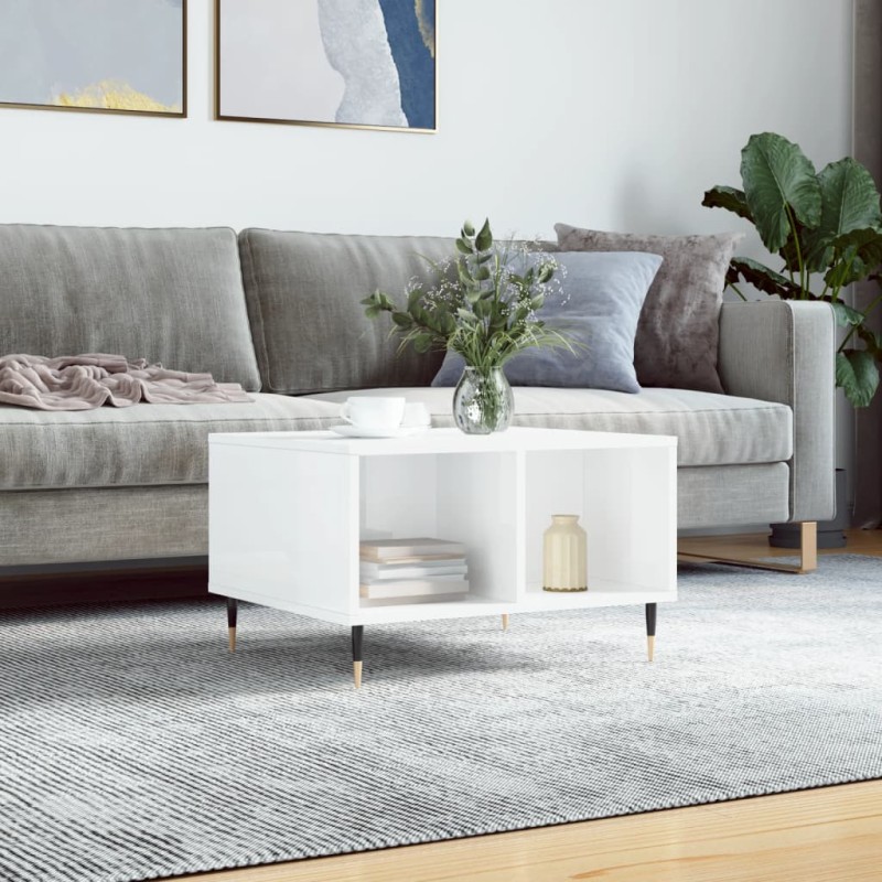 vidaXL Mesa de centro madera contrachapada blanco brillo 60x50x36,5 cm vidaXL Mesa de centro madera contrachapada blanco brillo 60x50x36,5 cm