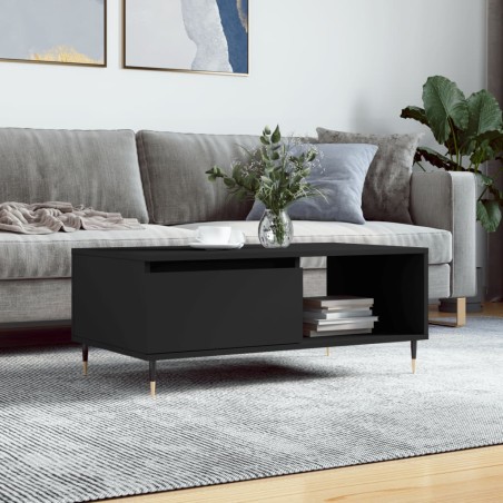 vidaXL Mesa de centro madera contrachapada negro 90x50x36,5 cm