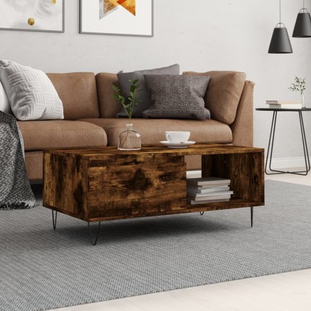 vidaXL Mesa de centro madera contrachapada roble ahumado 90x50x36,5 cm