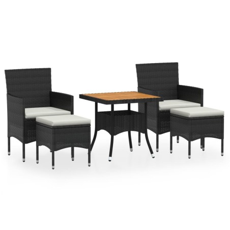 vidaXL Set comedor jardín 5 pzas ratán sintético y madera acacia negro