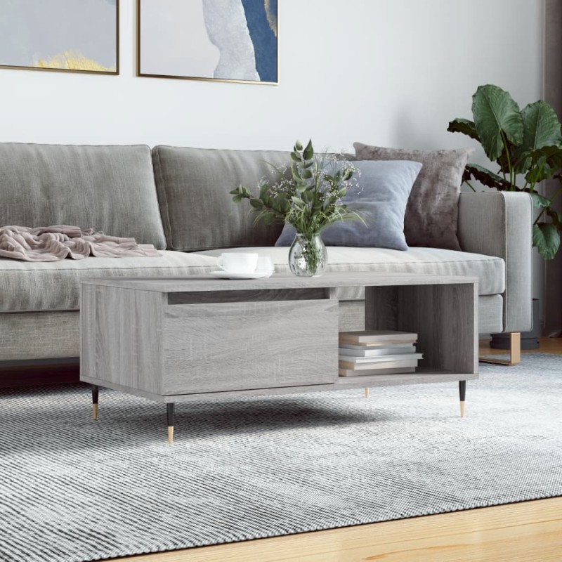vidaXL Mesa de centro madera contrachapada gris Sonoma 90x50x36,5 cm