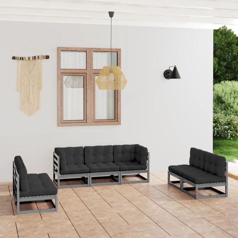 vidaXL Juego de muebles de jardín 7 pzas y cojines madera pino maciza vidaXL Juego de muebles de jardín 7 pzas y cojines madera pino maciza