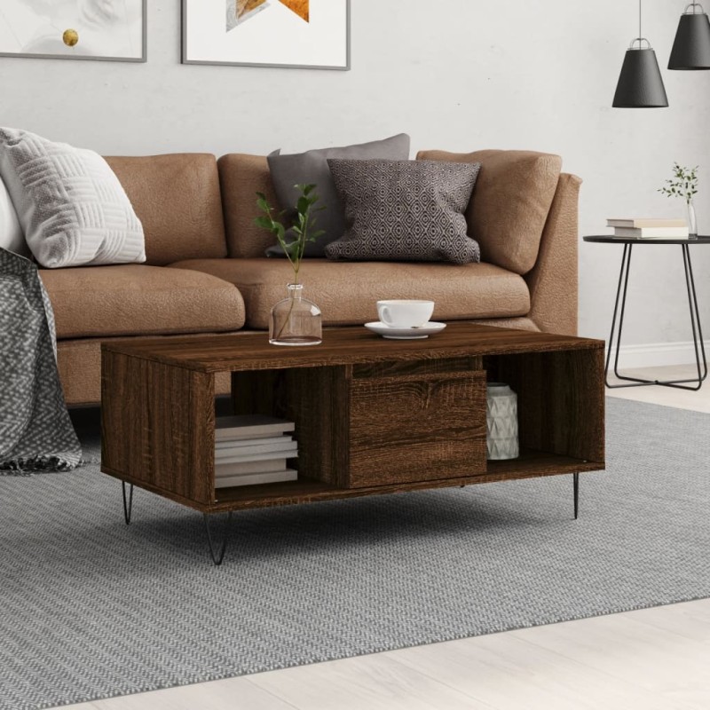 vidaXL Mesa de centro madera contrachapada marrón roble 90x50x36,5 cm vidaXL Mesa de centro madera contrachapada marrón roble 90x50x36,5 cm
