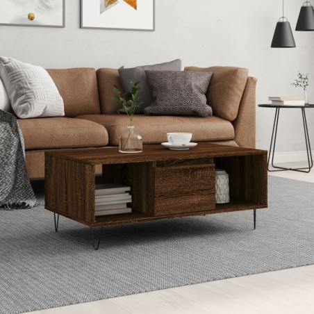 vidaXL Mesa de centro madera contrachapada marrón roble 90x50x36,5 cm