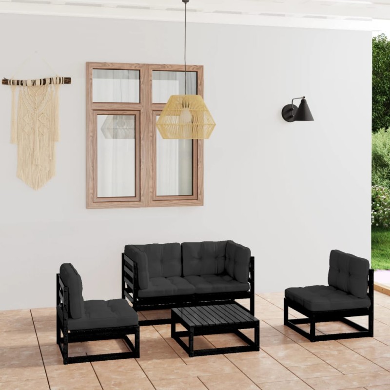 vidaXL Juego de muebles de jardín 5 pzas y cojines madera pino maciza vidaXL Juego de muebles de jardín 5 pzas y cojines madera pino maciza
