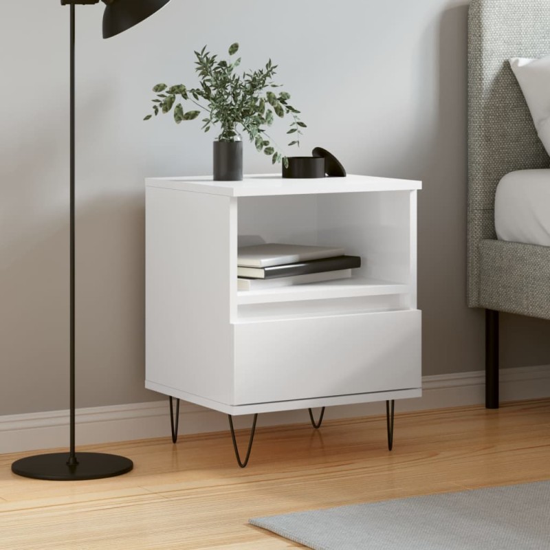 vidaXL Mesita de noche madera contrachapada blanco brillo 40x35x50 cm vidaXL Mesita de noche madera contrachapada blanco brillo 40x35x50 cm
