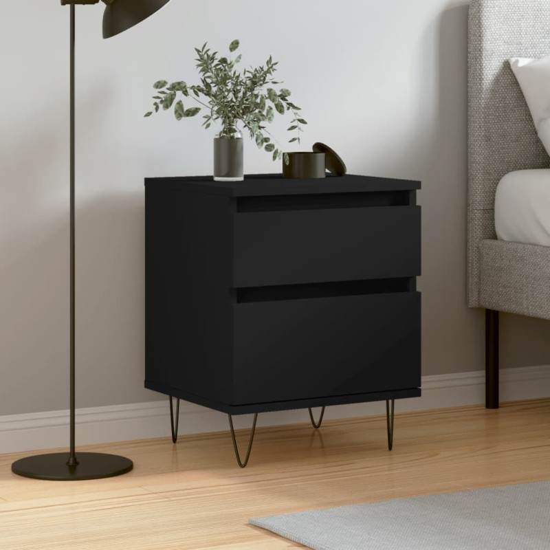 vidaXL Mesita de noche madera contrachapada negro 40x35x50 cm