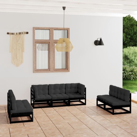 vidaXL Juego de muebles de jardín 7 pzas y cojines madera pino maciza