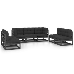 vidaXL Juego de muebles de jardín 7 pzas y cojines madera pino maciza