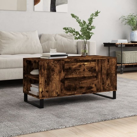vidaXL Mesa de centro madera ingeniería roble ahumado 102x44,5x50 cm
