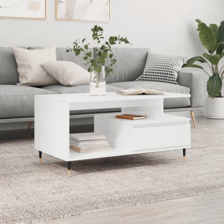 vidaXL Mesa de centro madera contrachapada blanco brillo 90x49x45 cm