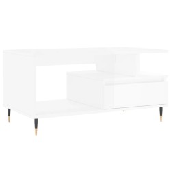 vidaXL Mesa de centro madera contrachapada blanco brillo 90x49x45 cm