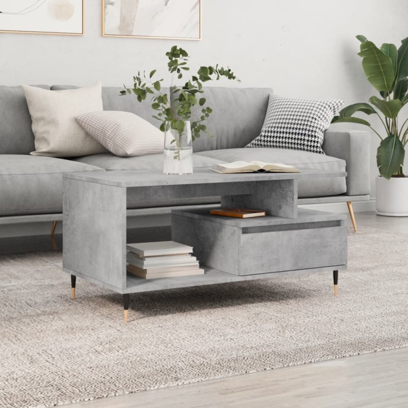 vidaXL Mesa de centro madera contrachapada gris hormigón 90x49x45 cm