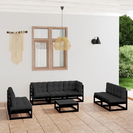 vidaXL Juego de muebles de jardín 8 pzas y cojines madera pino maciza