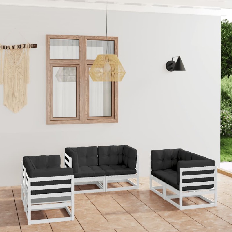 vidaXL Juego de muebles de jardín 6 pzas y cojines madera pino maciza vidaXL Juego de muebles de jardín 6 pzas y cojines madera pino maciza