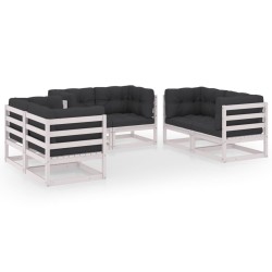 vidaXL Juego de muebles de jardín 6 pzas y cojines madera pino maciza