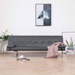 vidaXL Sofá cama con dos almohadas de cuero sintético gris