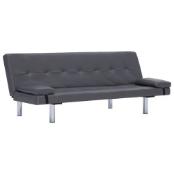 vidaXL Sofá cama con dos almohadas de cuero sintético gris