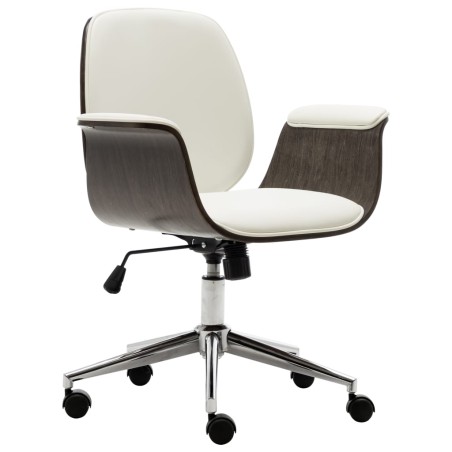 vidaXL Silla de oficina de madera curvada y cuero sintético blanco