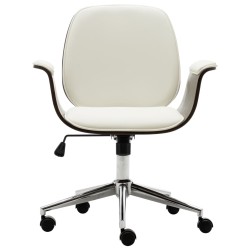vidaXL Silla de oficina de madera curvada y cuero sintético blanco