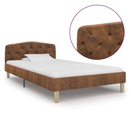 vidaXL Estructura de cama de piel de ante artificial marrón 90x200 cm