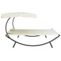 vidaXL Tumbona doble de jardín con toldo y cojines blanco crema vidaXL Tumbona doble de jardín con toldo y cojines blanco crema