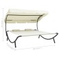 vidaXL Tumbona doble de jardín con toldo y cojines blanco crema vidaXL Tumbona doble de jardín con toldo y cojines blanco crema