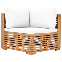 vidaXL Sofá de esquina de jardín cojín color crema madera maciza teca 