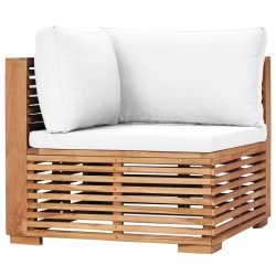 vidaXL Sofá de esquina de jardín cojín color crema madera maciza teca 