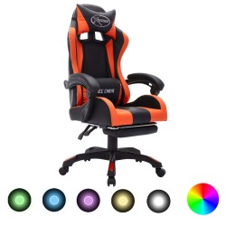 vidaXL Silla gaming con luces LED RGB cuero sintético naranja y negro
