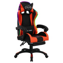 vidaXL Silla gaming con luces LED RGB cuero sintético naranja y negro