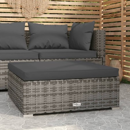 vidaXL Reposapiés de jardín con cojín ratán sintético gris 70x70x30 cm