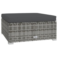 vidaXL Reposapiés de jardín con cojín ratán sintético gris 70x70x30 cm