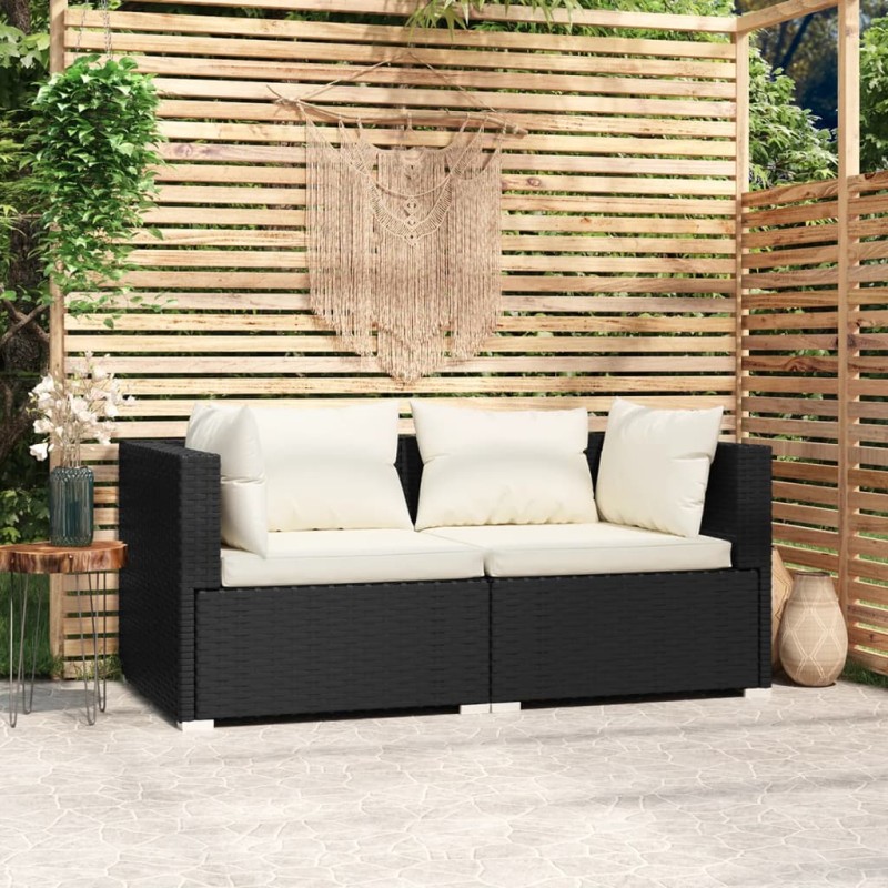 vidaXL Sofá de 2 plazas con cojines ratán sintético negro vidaXL Sofá de 2 plazas con cojines ratán sintético negro